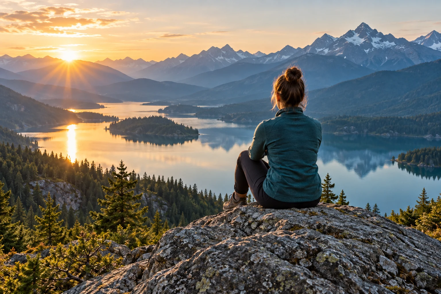 Woman enjoying a mountain landscape